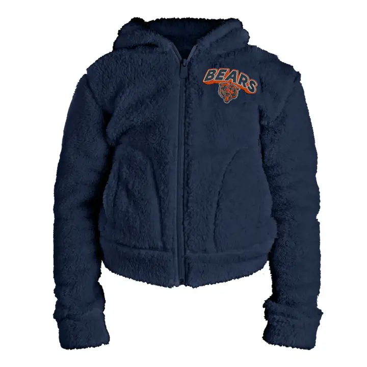 Chicago Bears NFL - Sweat à capuche zippé Sherpa pour filles - Taille 22 ans - Bleu marine