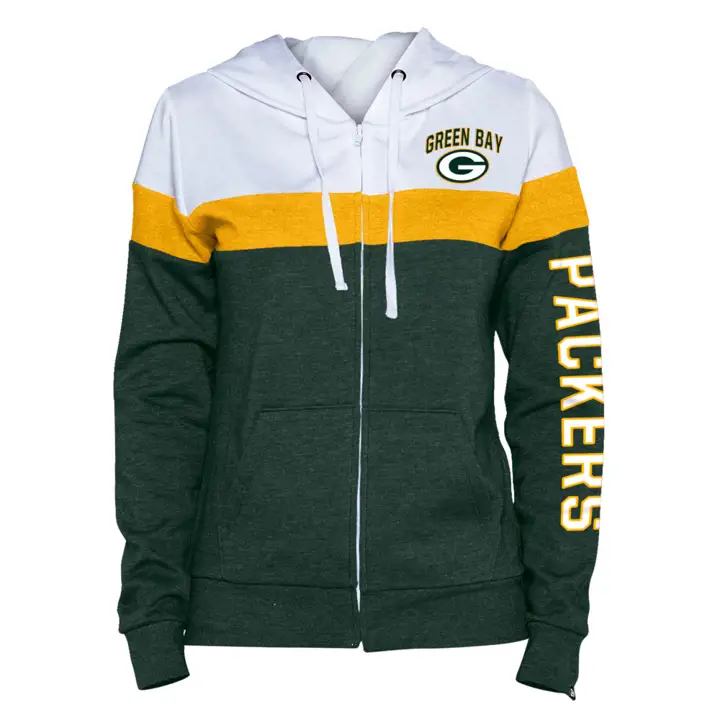 Green Bay Packers NFL Femme POLAIRE À CAPUCHE ZIPPÉE CONTRASTE CAPUCHE