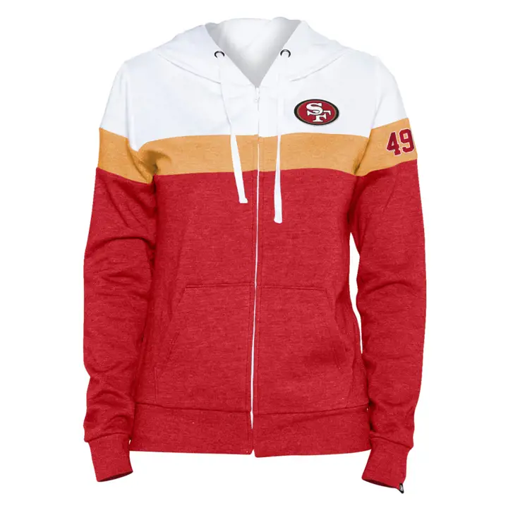 San Francisco 49ers NFL Sweat à capuche zippé en molleton contrasté pour femme