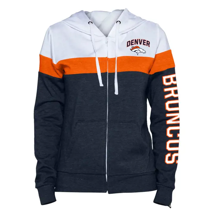 Denver Broncos NFL Femme Polaire Zippé Sweat à Capuche Contrasté 2