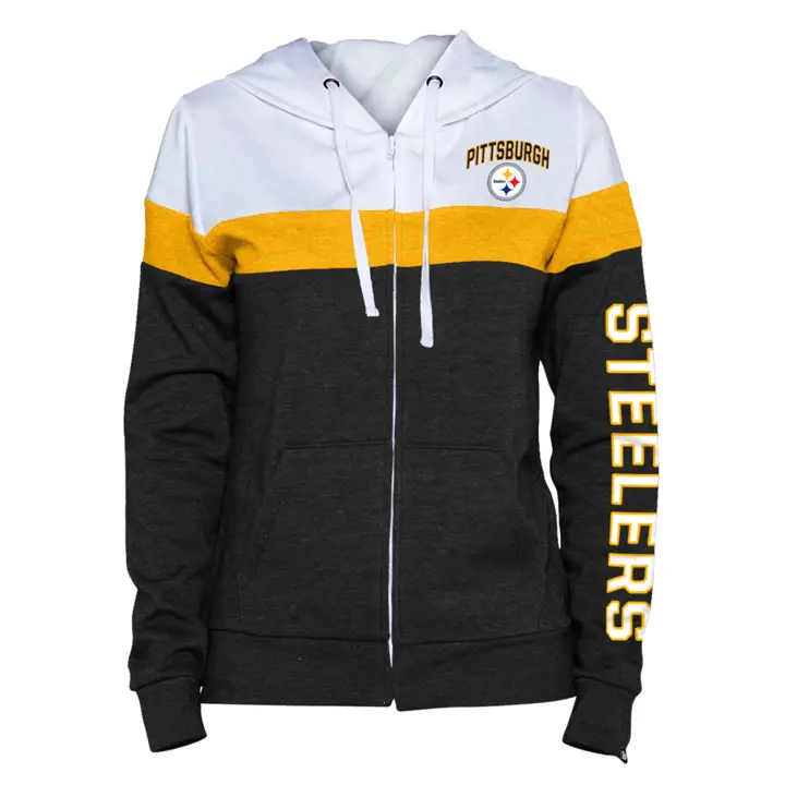 Pittsburgh Steelers NFL Sweat à capuche zippé en polaire contrasté pour femme