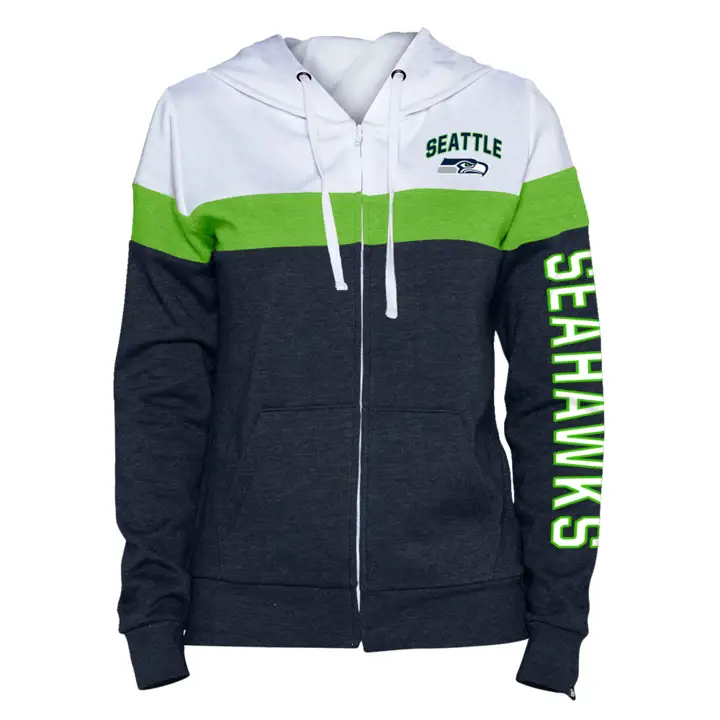 Seattle Seahawks NFL Sweat à capuche zippé en molleton pour femme avec capuche contrastante
