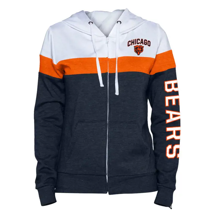 Chicago Bears NFL Femme Polaire Sweat à Capuche Zippé avec Capuche Contrastée 22