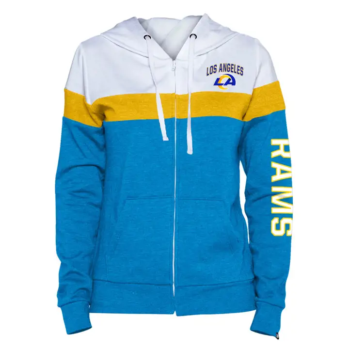 Sweat à capuche zippé en molleton pour femme Los Angeles Rams NFL, capuche contrastante