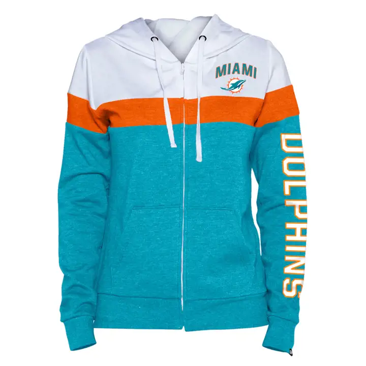 Sweat à capuche zippé en polaire contrasté pour femme Miami Dolphins NFL 2