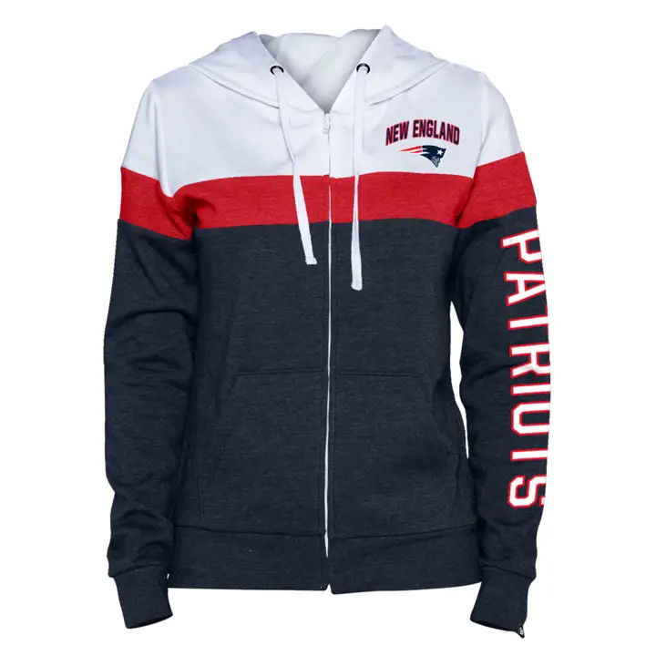 New England Patriots NFL Sweat à capuche zippé en molleton contrasté pour femme
