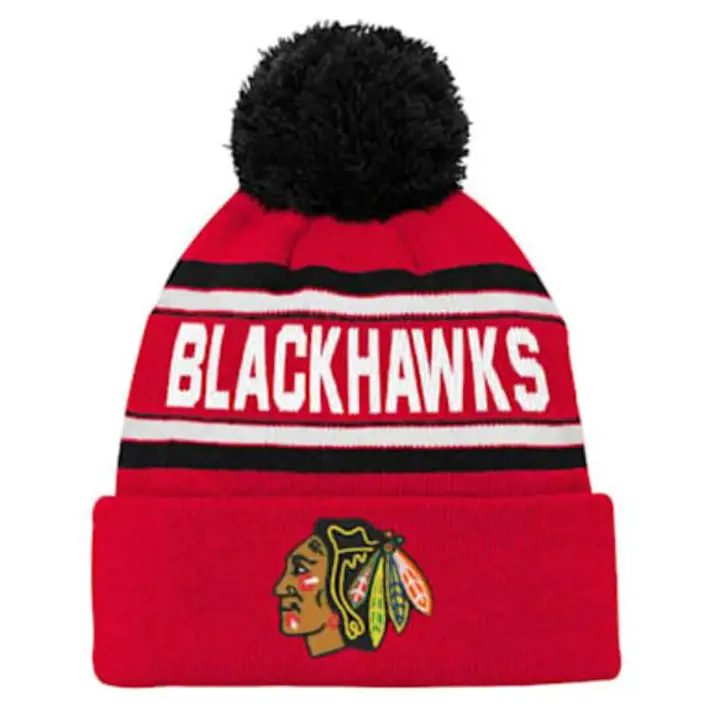 CHICAGO BLACKHAWKS LNH Bonnet tricoté à pompon avec revers (jeunesse) TBD