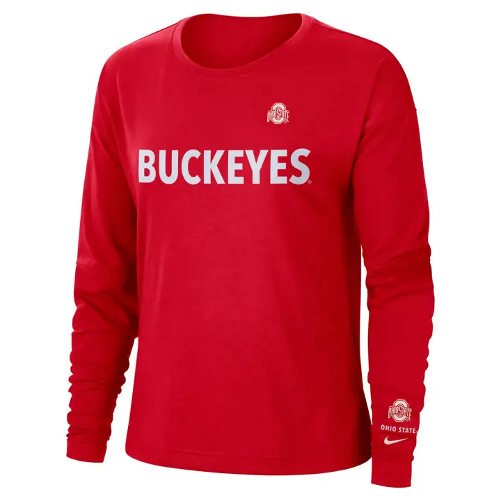 T-Shirt Manches Longues Femme Dri Fit Buckeyes de l'Ohio NCAA 22 ROUGE