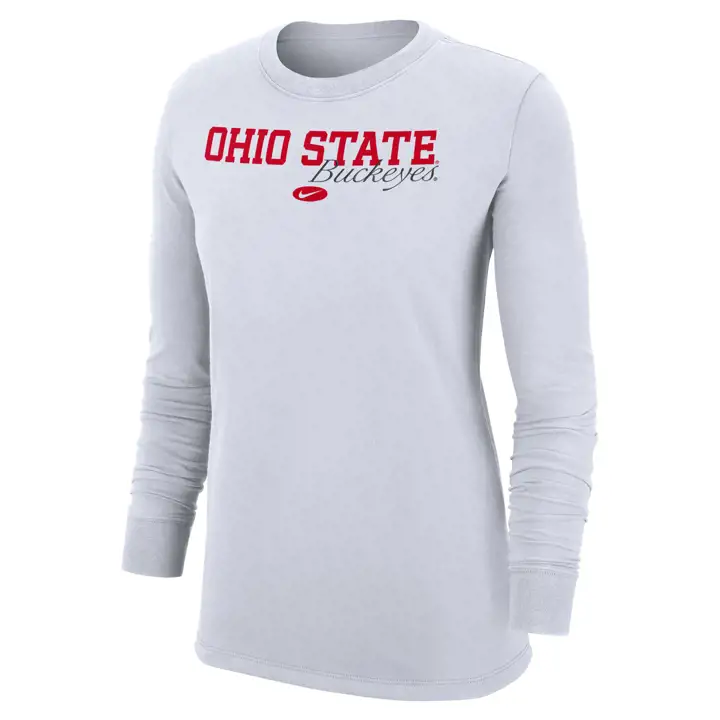 T-shirt à manches longues en coton Ohio State Buckeyes NCAA pour femme 22 BLANC