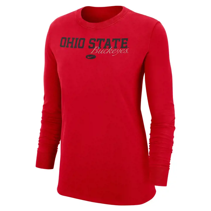T-shirt Ohio State Buckeyes NCAA en coton à manches longues pour femme 22 ROUGE