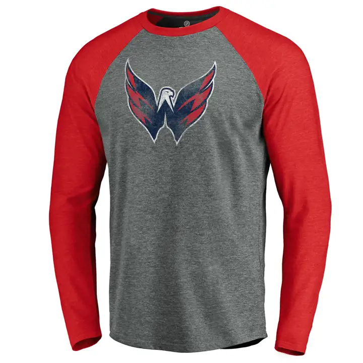 Washington Capitals LNH Logo Vintage Triblend Manches Longues Raglan Rouge