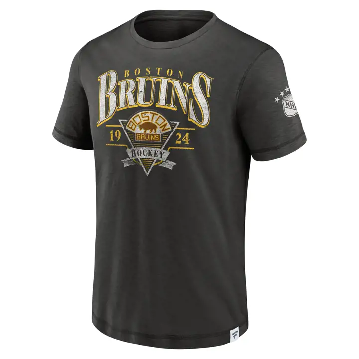 T-shirt Boston Bruins NHL Vintage surélevé en tissu flammé noir