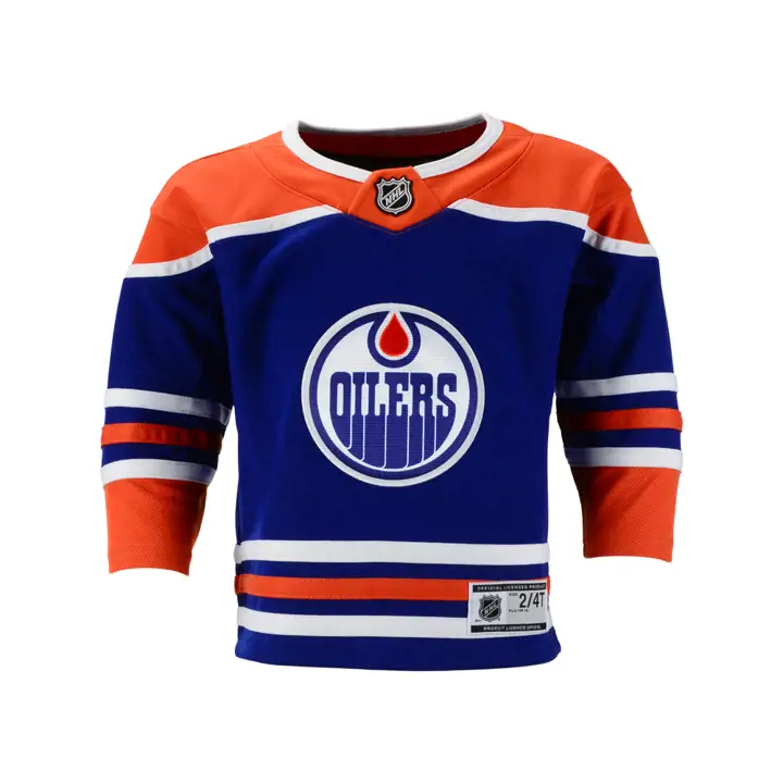 Maillot bleu vierge premier modèle NHL Toddler des Oilers d'Edmonton