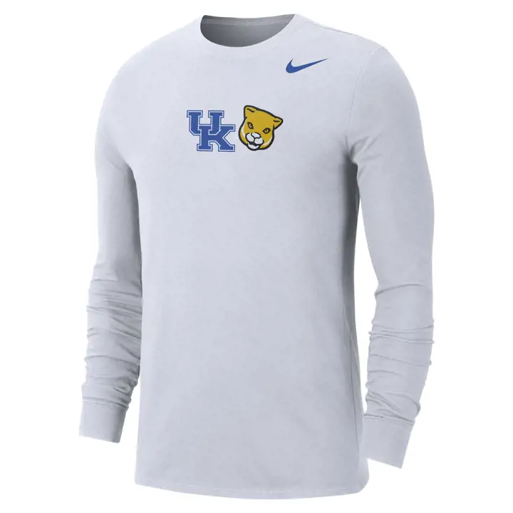 T-shirt manches longues en coton avec mascotte NCAA Kentucky Wildcats 22 WHT
