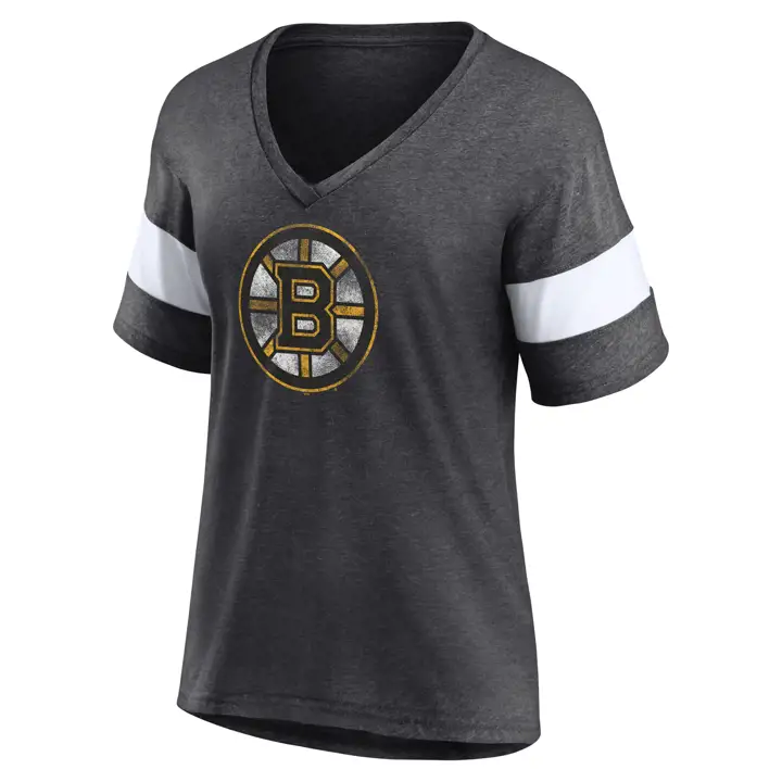 Boston Bruins LNH - T-shirt à manches courtes avec logo principal et rayures pour femme - Modèle 22 Noir