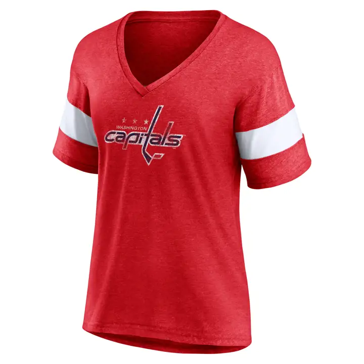 T-shirt à manches courtes et rayures avec logo principal des Capitals de Washington LNH pour femme