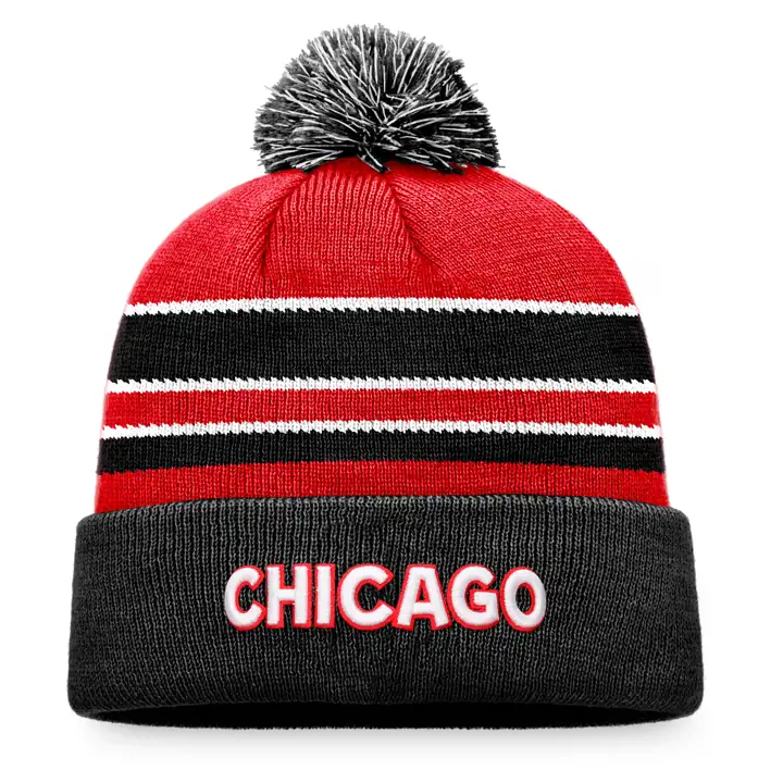BONNET POMPON AUTHENTIQUE PRO CHICAGO BLACKHAWKS NHL MARINE