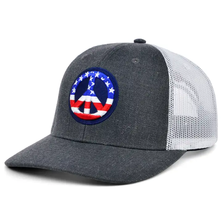 Casquette de camionneur "Americana" anthracite/blanc avec drapeau "Peace Sign" de Local Crowns