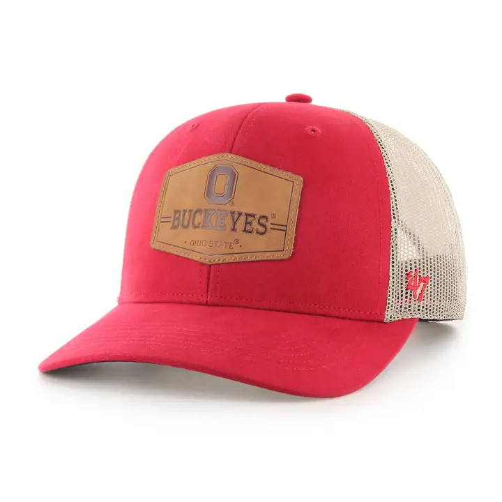 OHIO STATE BUCKEYES NCAA Casquette trucker en cuir brut '47 Rouge
