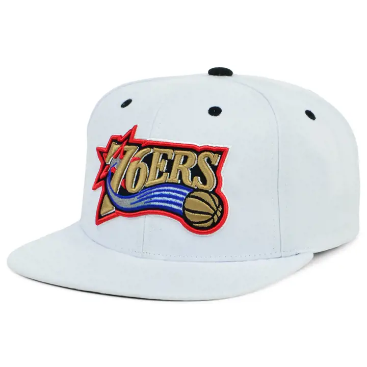 Casquette snapback des Philadelphia 76ers NBA, couleur d'équipe blanche, blc/blc/noir