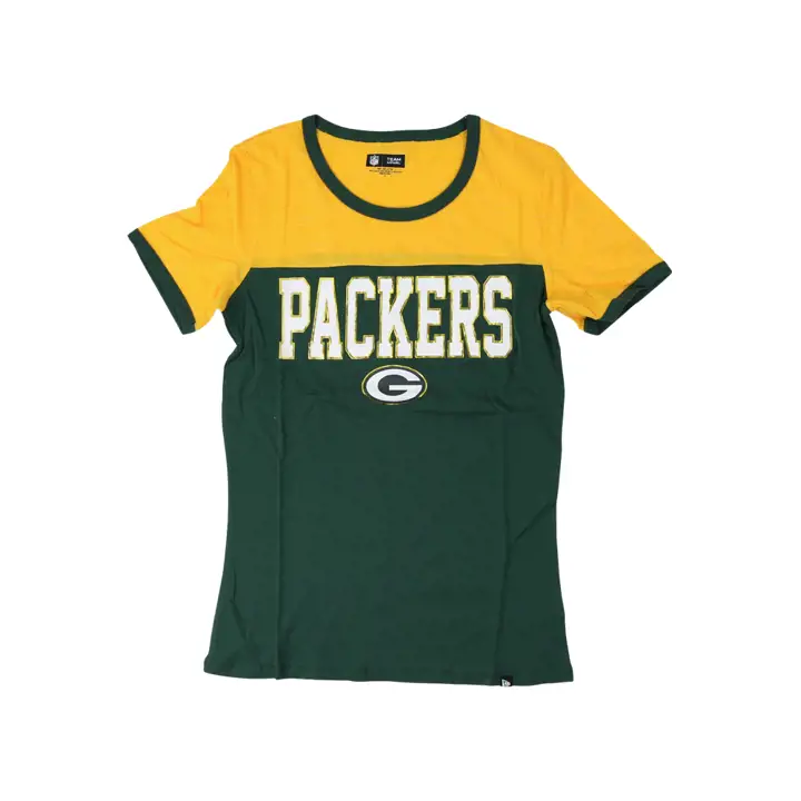 T-shirt ras du cou à manches courtes Green Bay Packers NFL pour femme avec teinture spatiale inversée