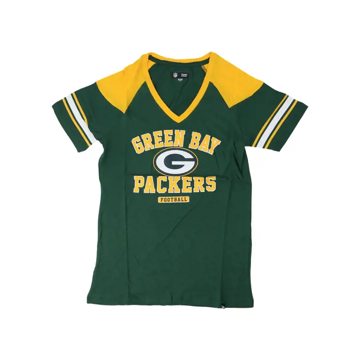 T-shirt rayé à manches courtes raglan NFL pour femme Green Bay Packers