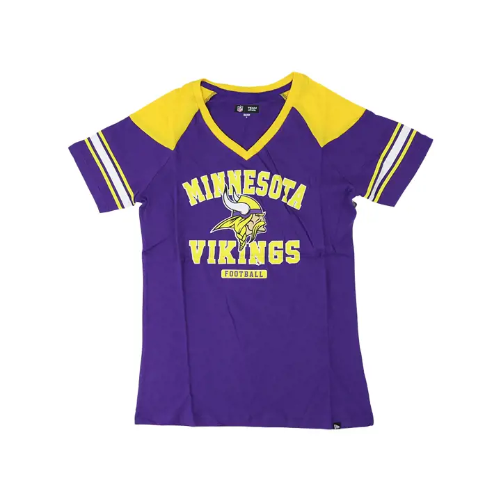 T-shirt Minnesota Vikings NFL pour femme à manches courtes RAGLAN SLEEVE STRIPES