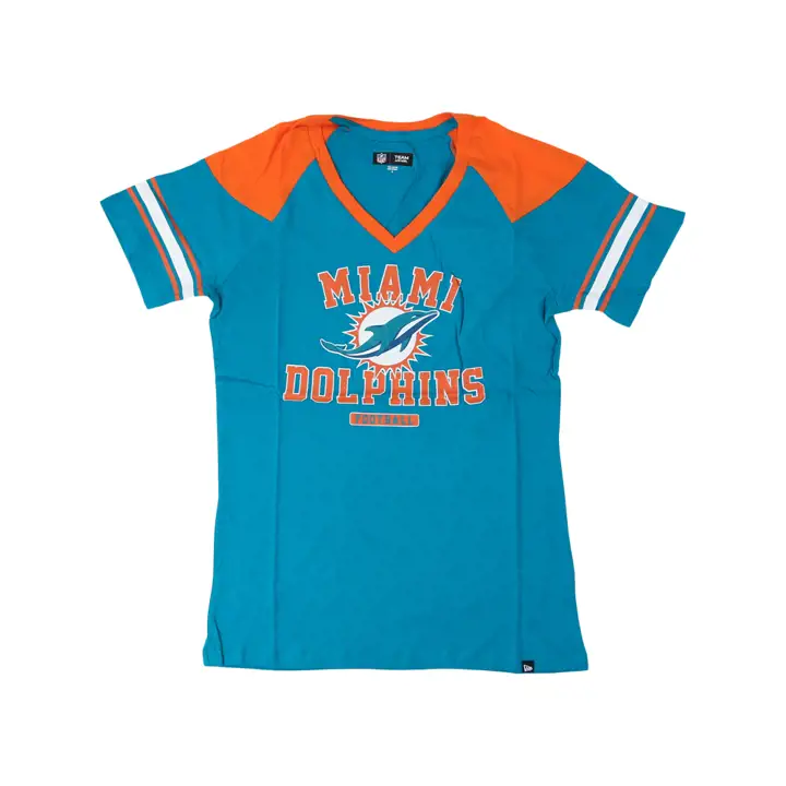 T-shirt à manches raglan rayées pour femme NFL Miami Dolphins 22