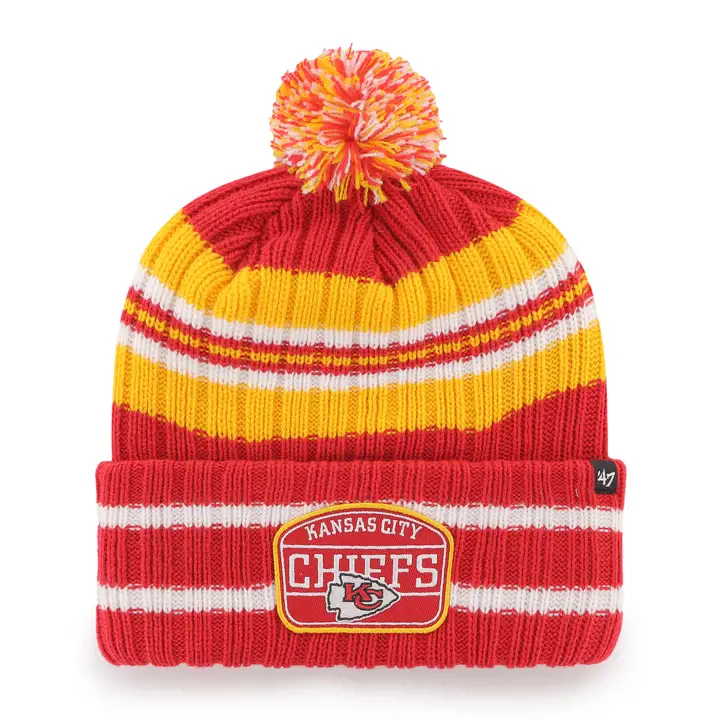 BONNET TRICOTÉ AVEC MANCHETTE '47 NFL KANSAS CITY CHIEFS PATCH DOMICILE ROUGE