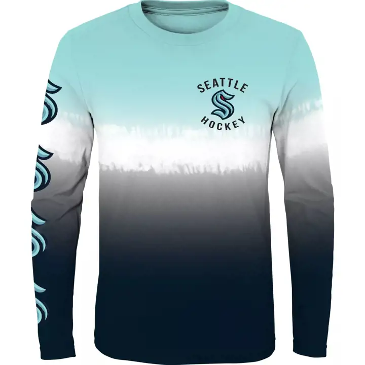 T-shirt à manches longues tie-dye pour jeunes Kraken de Seattle de la LNH Marine/turquoise