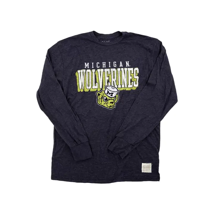 T-shirt à manches longues en tissu tri-mélange NCAA Michigan Wolverines Naturel/noir/gris