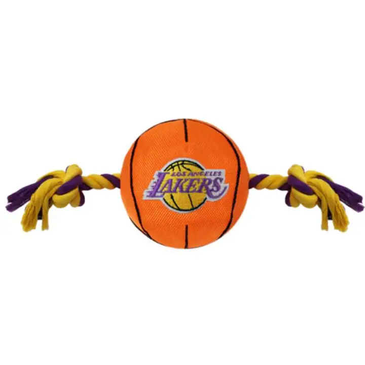 Balle de basket-ball en nylon Los Angeles Lakers avec corde pour animaux de compagnie