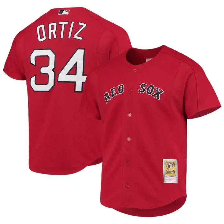 Maillot en maille M&N Auth BP MLB des Red Sox de Boston David Ortiz Rouge