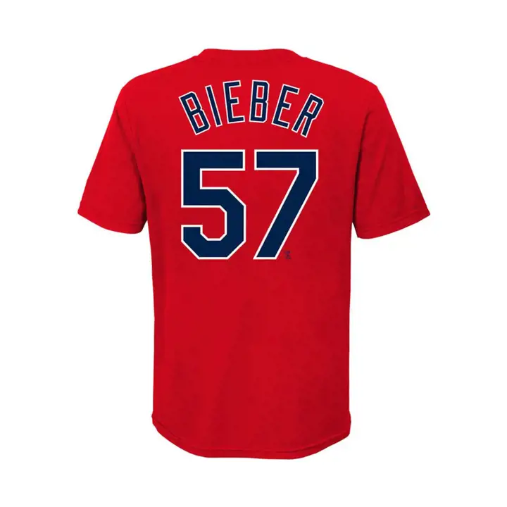 Guardians MLB T-shirt Jeune N&N Joueur Shane Bieber ROUGE