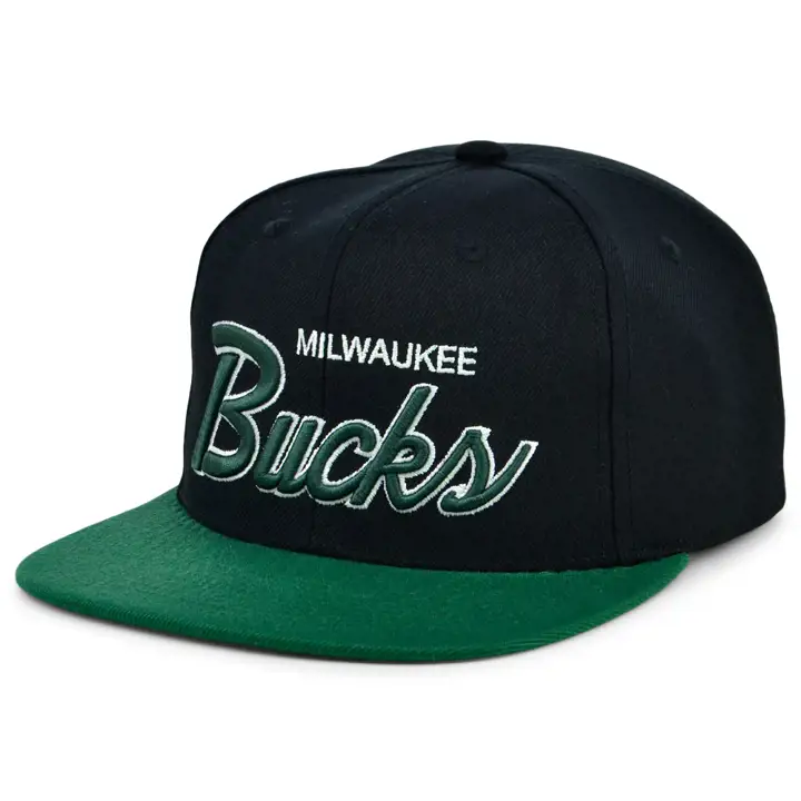 Casquette snapback NBA Classic Script des Milwaukee Bucks noir/vert foncé/vert HW