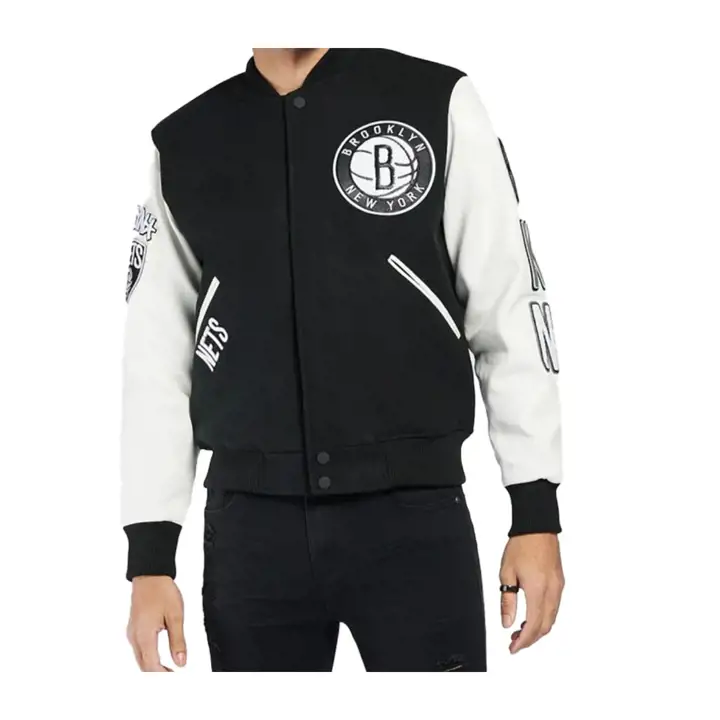 Veste Brooklyn Nets NBA Varsity Patchwork noir/blanc