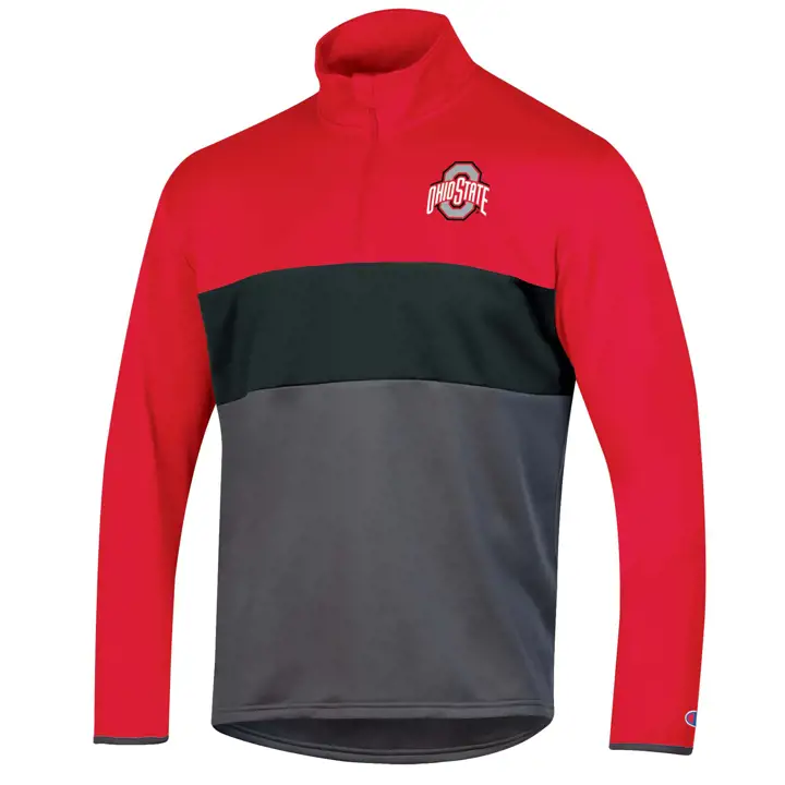 Polaire 1/4 Zip Colorblock NCAA Ohio State Buckeyes 22 Rouge