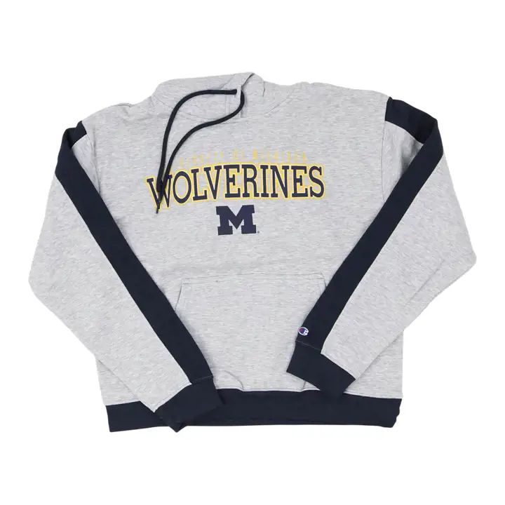 Sweat à capuche Michigan Wolverines NCAA pour femme à rayures sur les manches 22 gris