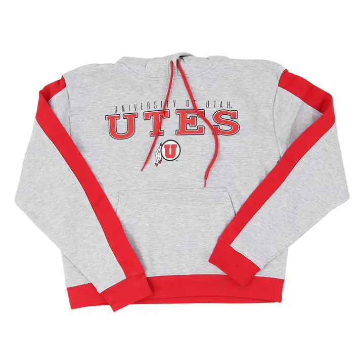 Sweat à capuche rayé sur les manches femme NCAA Utah Utes 22 gris/rouge