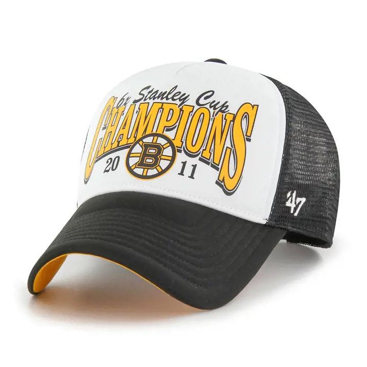 Casquette de routier noire Boston Bruins LNH, devant en mousse, Champions