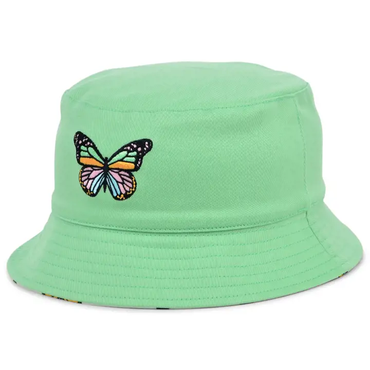 Chapeau Bob Réversible Couronnes ordinaires papillon vert/blanc