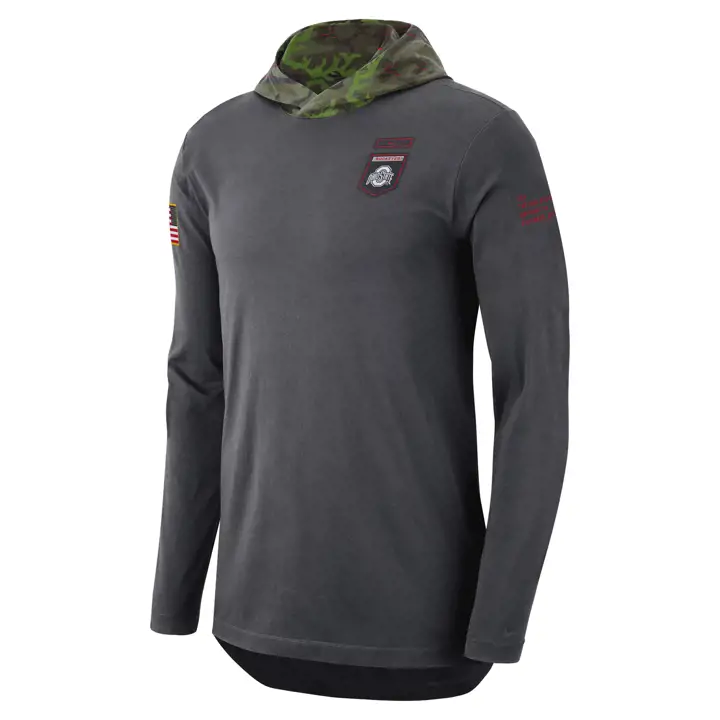 T-shirt à capuchon à manches longues militaire NCAA Ohio State Buckeyes 22 CHARC