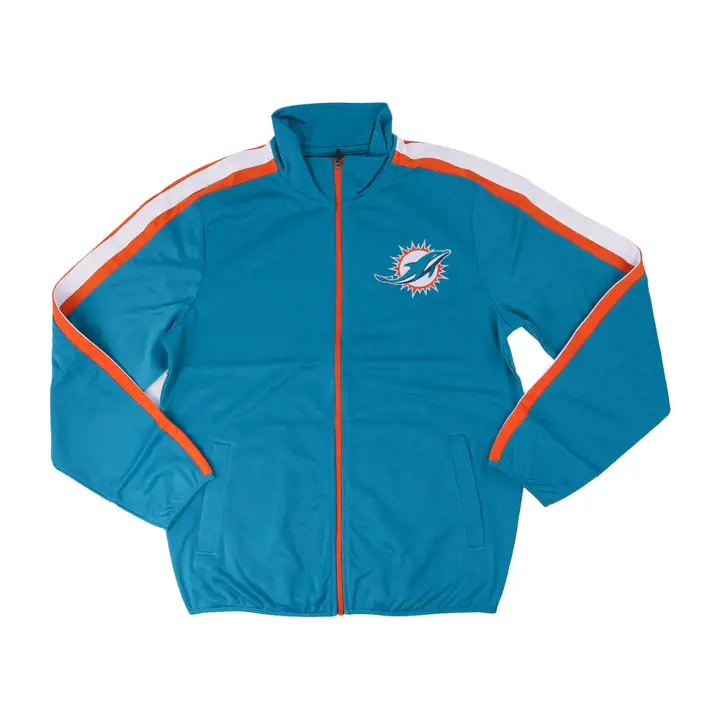 Veste de survêtement classique rayée NFL Miami Dolphins aq/org/wht
