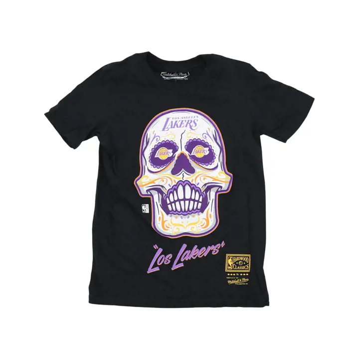 T-shirt noir Los Angeles Lakers NBA pour jeune motif tête de mort en sucre
