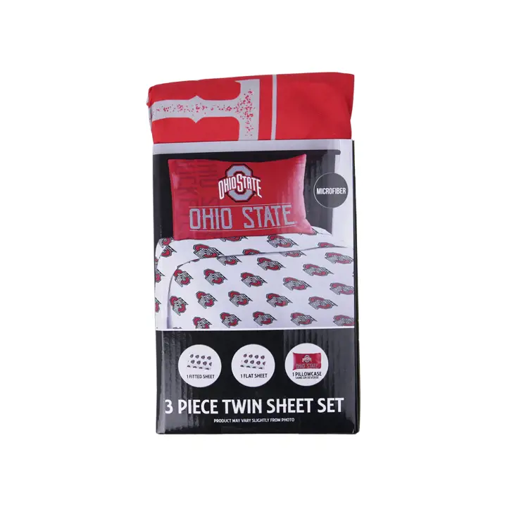 Draps jumeaux ajustés des Buckeyes de l'Ohio State avec taies d'oreiller