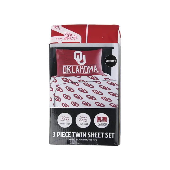 Draps-housses jumeaux Oklahoma Sooners avec taies d'oreiller