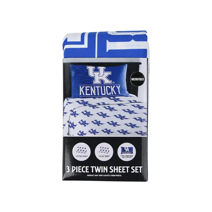 Draps jumeaux ajustés Kentucky Wildcats avec taies d'oreiller ast