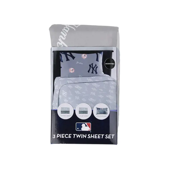Draps jumeaux ajustés des Yankees de New York avec taies d'oreiller ast