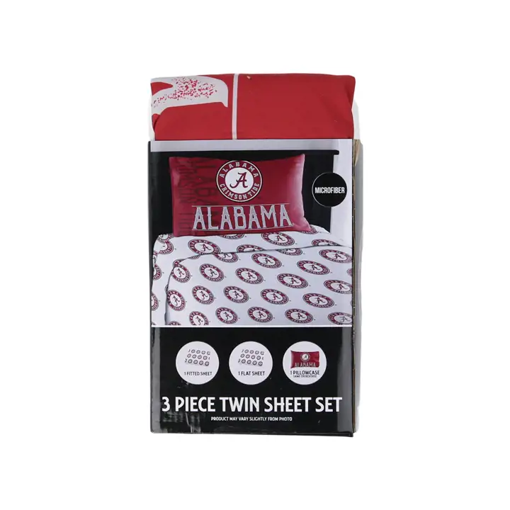 Draps jumeaux ajustés Alabama Crimson Tide avec taies d'oreiller