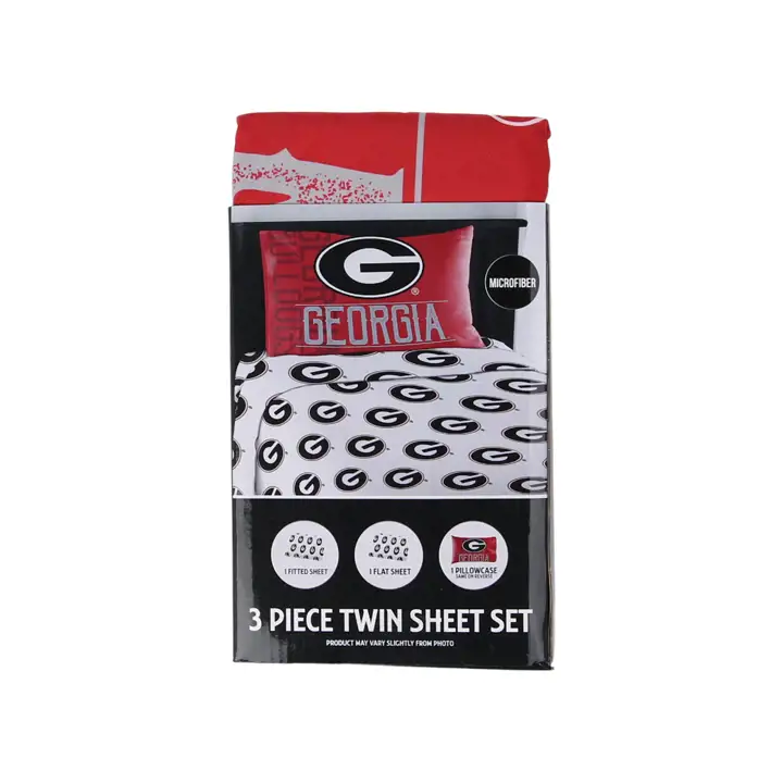 Draps jumeaux ajustés Georgia Bulldogs avec taies d'oreiller